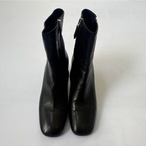 Women’s PRADA Black Leather Ankle Bootie Block Heel Square Toe